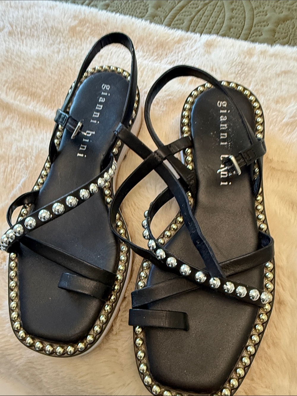 Gianni Bini Black Crystal-Embellished Strappy Sandals